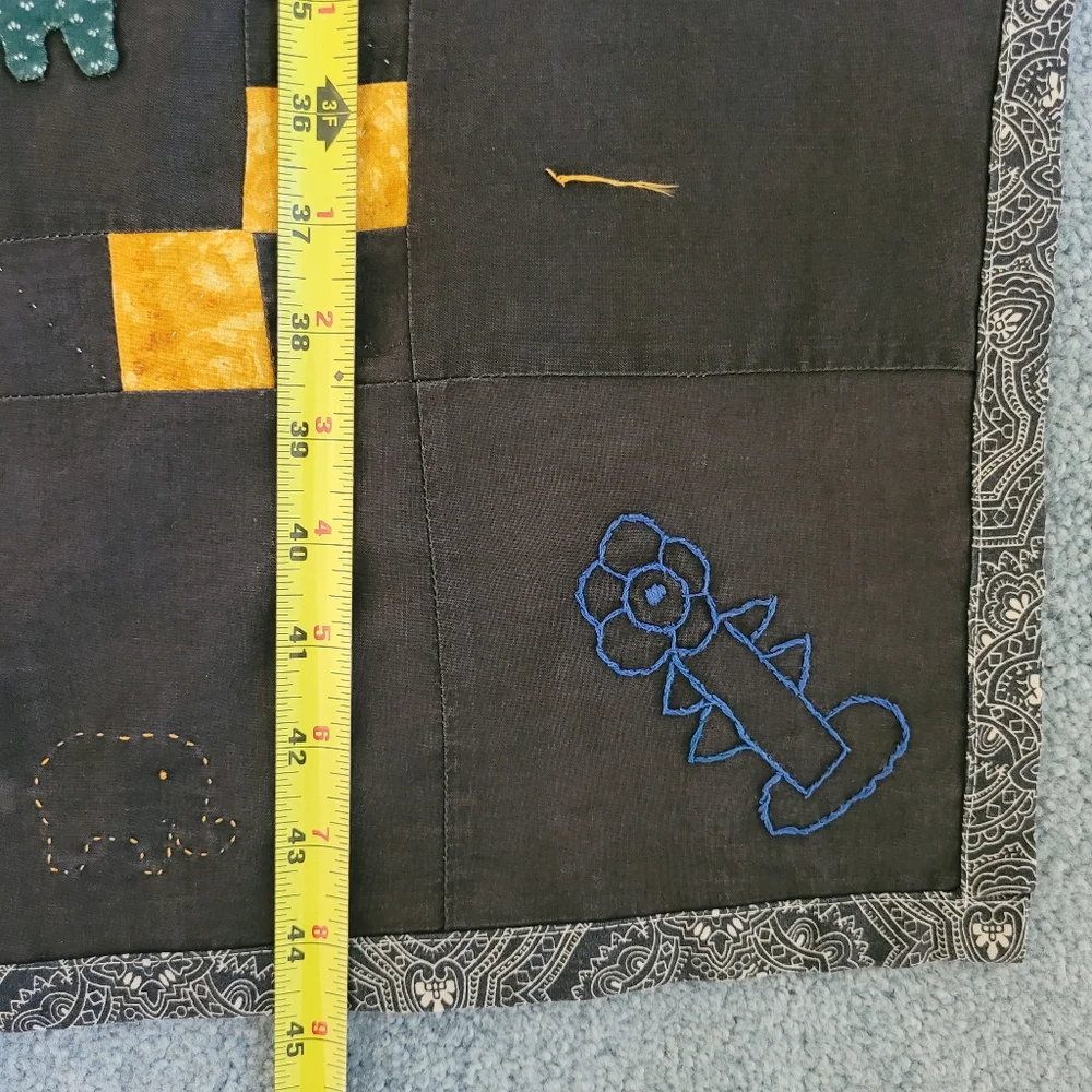 Handmade Original Summer Quilt Colorful Elephant Batik Embroidered 45x45